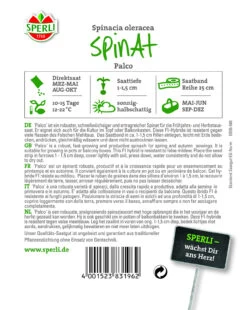 Deutschland Grün Paradies Verkaufs-Shop 14 Spinat Palco F1-Hybride (Saatband) | Spinatsamen Von Sperli